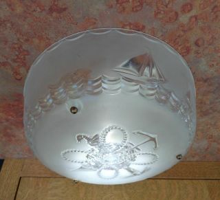 Vintage Frosted Glass Ceiling Light Shade Cover Nautical Boat Fish Anchor Decor