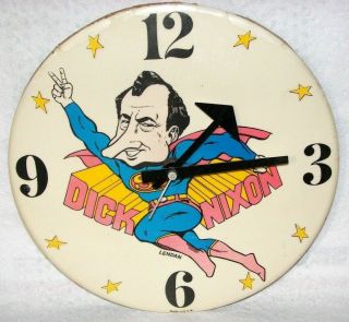 Rare Vintage 1970s Dick Nixon " Dick " 9 " Wall Clock By Lendan - Made In Usa