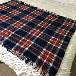 Vintage Faribo Plaid Fringe Small Blanket Throw Pure Wool USA Woolen Mill 2