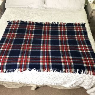 Vintage Faribo Plaid Fringe Small Blanket Throw Pure Wool USA Woolen Mill 4