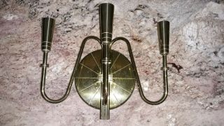 Vintage Mid Century Brass 3 Candle Wall Candelabra