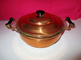 Vintage Coppercraft Guild Copper Covered Casserole/server With Pyrex Insert Euc