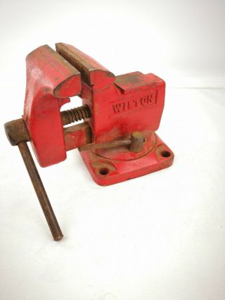Vintage Wilton 3 1/2 Jaws Bench Vice / Vise Anvil Swivel Made In Usa Red