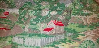 Vintage Country Scene Bark Cloth Material