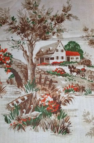 Vintage Bark Cloth Curtains 3 Panels - Country House Theme