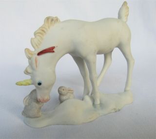 Enesco Unicorn With Bunny Rabbits Figurine White 4x5 " Ceramic