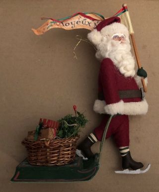 Euc Gladys Boalt Joyeux Noel Skating Santa Claus With Sled Ornament (2002)