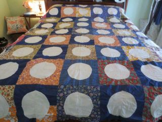 Vintage Hand - Stitched Circle Patchwork Quilt Top 70 " X 91 "