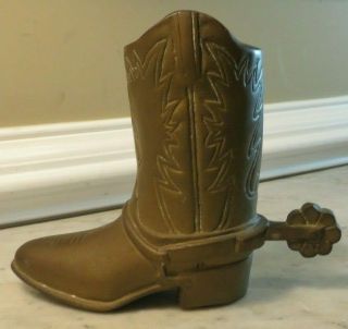 Vintage Solid Brass Cowboy Boot with Spur Maxam Planter Vase etc 8.  5 
