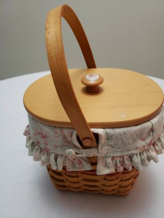 Longaberger Small Basket With Lid And Cloth And Plastic Liner