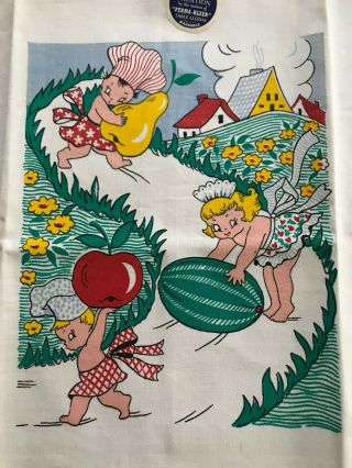 Vintage Tea Towel By P & S Creation Children And Fruit