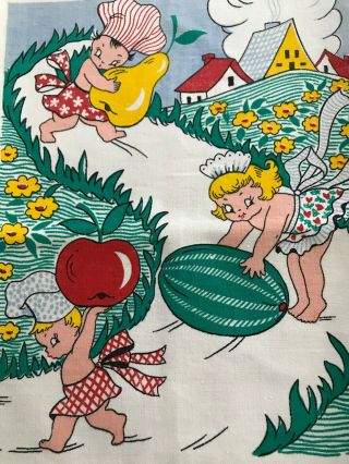 VINTAGE TEA TOWEL by P & S CREATION CHILDREN and FRUIT 2
