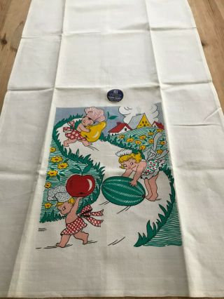 VINTAGE TEA TOWEL by P & S CREATION CHILDREN and FRUIT 3