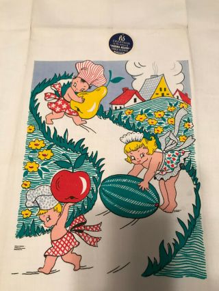 VINTAGE TEA TOWEL by P & S CREATION CHILDREN and FRUIT 5
