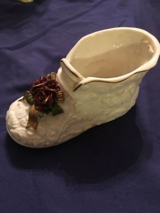 Vintage Baby Shoe Planter Vase With Flowers