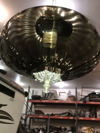 Vintage Mid Century Modern Green Glass Hanging Swag Lamp Light Retro 60 