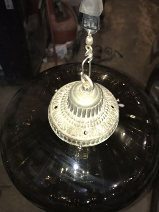 VINTAGE MID CENTURY MODERN GREEN GLASS HANGING SWAG LAMP LIGHT RETRO 60 ' S ? 4