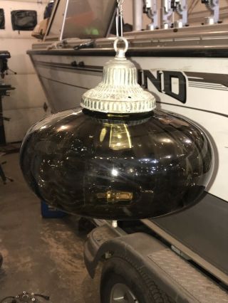 VINTAGE MID CENTURY MODERN GREEN GLASS HANGING SWAG LAMP LIGHT RETRO 60 ' S ? 5