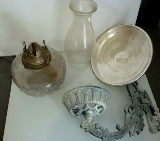 Antique Kerosene Cast Iron Wall Bracket Oil Lamp Mercury Reflector Eastlake?