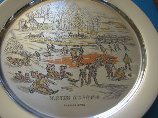 1977 Danbury Currier & Ives Winter Morning Sterling Silver Plate W/ Box