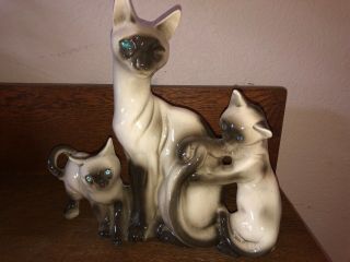 Vintage Mid Century Modern Tv Lamp Television Light Cat & 2 Kittens Siamese