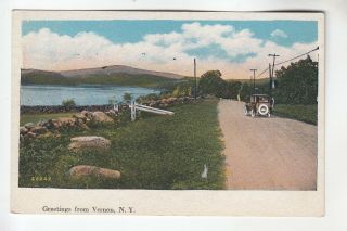 Auto Passing Lake Greetings From Vernon Ny 26249