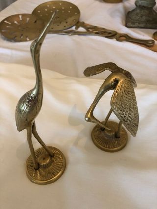Vintage Set Of Brass Cranes/herons.  5” &7 3/4”