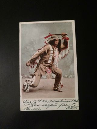 Native American Indian Postcard C1906 Ojibwa Brave Arrowmaker