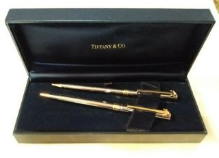 Tiffany & Co.  T Clip Chrome & Gold Pen And Mechanical Pencil Set - No Engraving