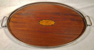 Vintage Mid Century 20 " X 14 " Wood Inlay Marquetry Chrome Frame Serving Tray