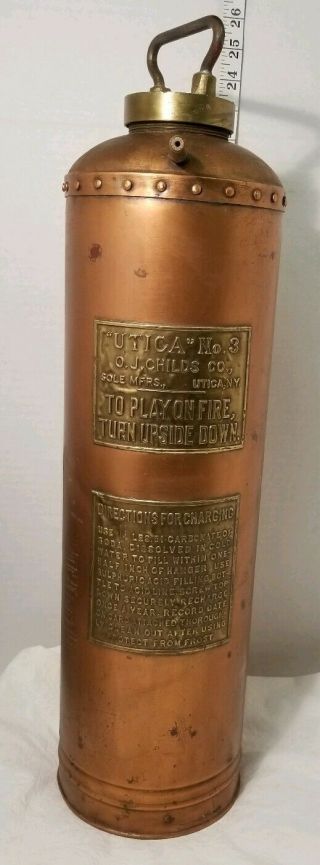 Vintage Copper Fire Extinguisher Oj Childs Co Utica Ny 2.  5g 24 " 3