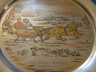 1972 Danbury Currier & Ives The Road Winter Sterling Silver Plate W/ Box Le