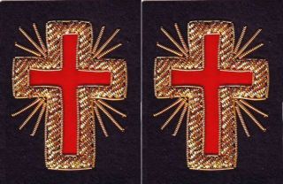 Masonic Knight Templar Past Commander Sleeve Cross Pair Hand Embroidered (me - 091