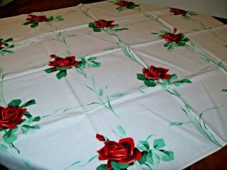 Vintage Wilendur Tablecloth With Red Roses (a - 1)