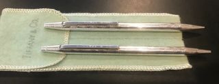 Tiffany & Co Vintage Sterling Silver Diamond Crosshatch Ballpoint Pen & Pencil