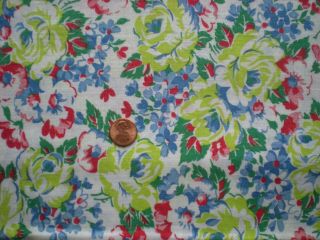 FLORAL Full Vtg FEEDSACK Quilt Sewing Doll Clothes Craft Fabric Red Blue Green 2
