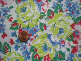FLORAL Full Vtg FEEDSACK Quilt Sewing Doll Clothes Craft Fabric Red Blue Green 3