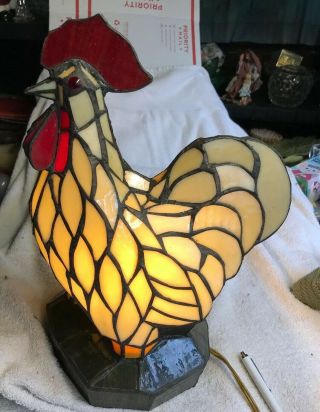 Stained Glass Rooster Lamp 14” Farm House Decor Great