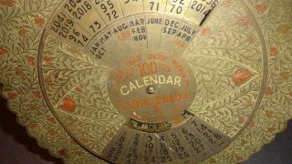 Vintage Brass 100 Years Perpetual Calendar 1970 - 2069 Engraved Enamel Tripod