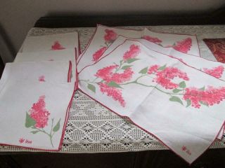 Vintage Vera Linen Placemat & Napkin Set For Four Pink Lilac Florals 8 Piece
