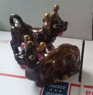 Rare Vintage Brown Cow Salt And Pepper Oil And Vinegar Made In Japan Clay
