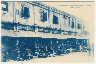 Singapore,  China,  Chinese Pottery Shops,  Street Scene,  Old Postcard