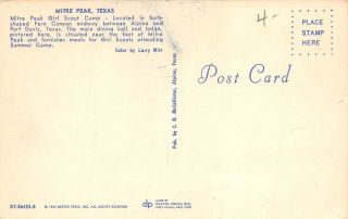Q23 - 1721,  CIRL SCOUT CAMP,  MITRE PEAK,  TX. ,  POSTCARD. 2