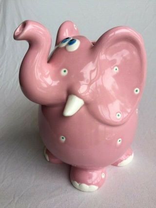 Vintage Fitz & Floyd Pink polka dot large 1985 Elephant pitcher with labels 3