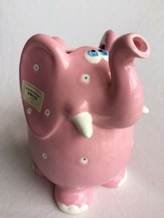Vintage Fitz & Floyd Pink polka dot large 1985 Elephant pitcher with labels 4