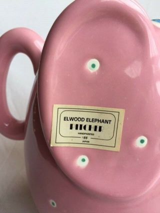 Vintage Fitz & Floyd Pink polka dot large 1985 Elephant pitcher with labels 5