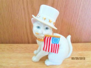 Vintage Lenox Porcelain 4th Of July Cat With Flag 24k Gold Accents