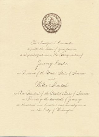 1977 Invitation To Inauguration Of President Jimmy Carter Plus Card