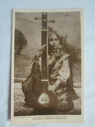 Real Photo Pc India A Girl Of Agra Playing Sitar Satar Ethnic Social History