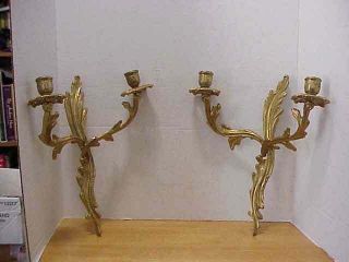 Pair Vintage Ornate French Rococo Style Brass Wall Candle Holder Sconces Sh
